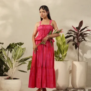 Pink Tiered Maxi Set with Smocked Bodice